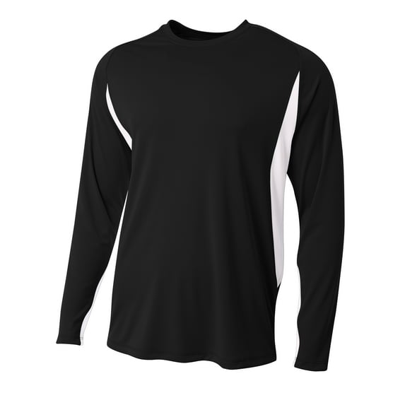 A4 Long Sleeve Color Block Tee For Men in Black/White | N3183