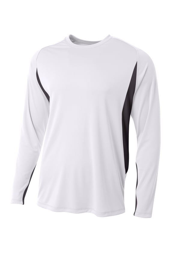 Long Sleeve Color Block Tee For Men in White/Black | N3183