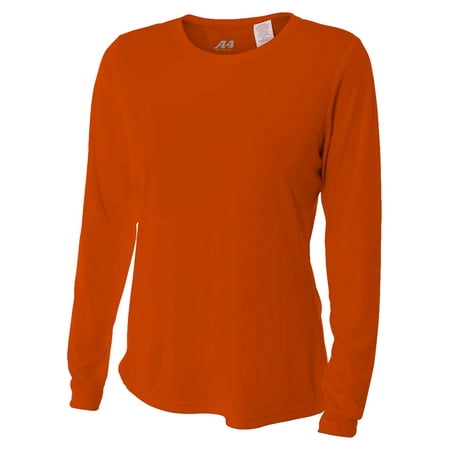 A4 Long Sleeve Cooling Performance Crew For WOMEN in Athletic Orange | NW3002