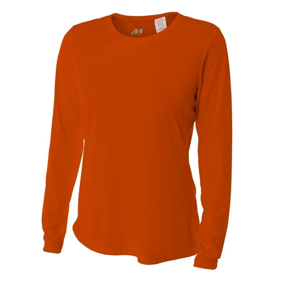 A4 Long Sleeve Cooling Performance Crew For Women in Athletic Orange | NW3002