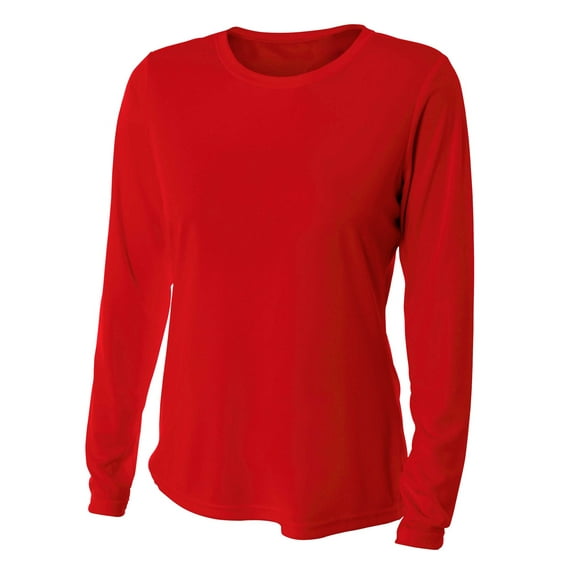 A4 Long Sleeve Cooling Performance Crew For Women in Scarlet | NW3002
