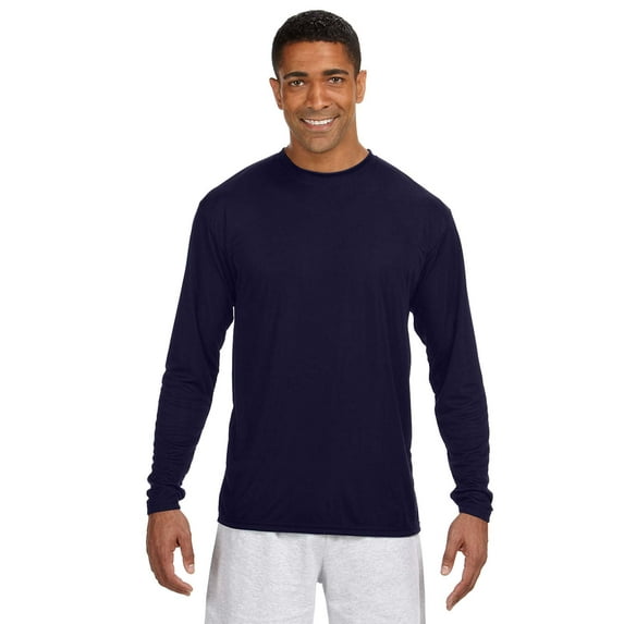 A4 N3165 Long Sleeve Cooling Performance Crew Shirt, Navy, S, Pack Of 10, Mens T-Shirts