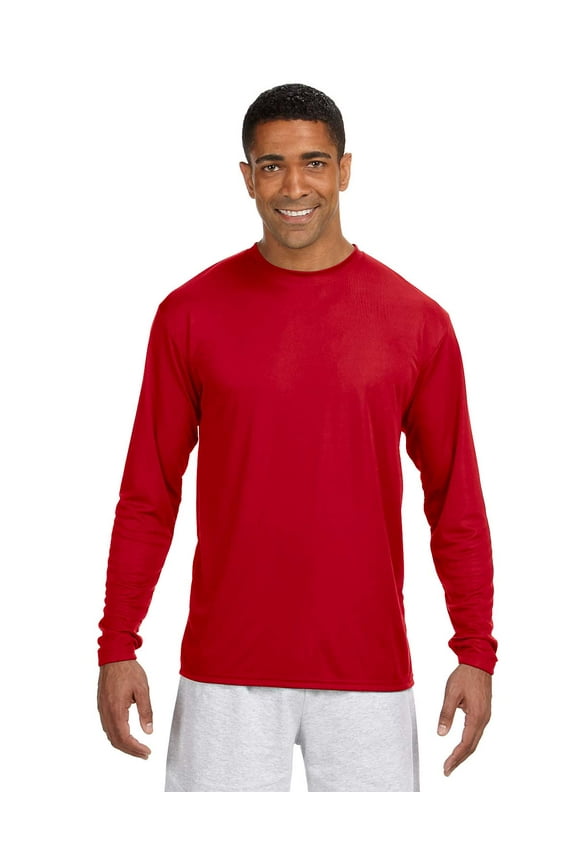N3165 Long Sleeve Cooling Performance Crew Shirt, SCARLET, L, Pack Of 11, Mens T-Shirts