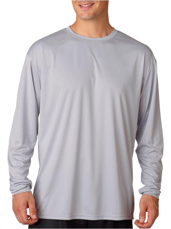 N3165 Long Sleeve Cooling Performance Crew Shirt, SILVER, S, Pack Of 4, Mens Workout Shirts