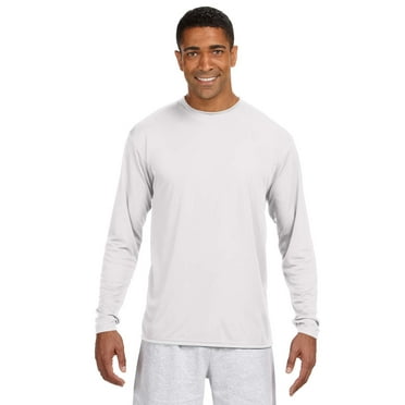 A4 N3165 Long Sleeve Cooling Performance Crew Shirt, White, XL, Pack Of 4, Mens T-Shirts