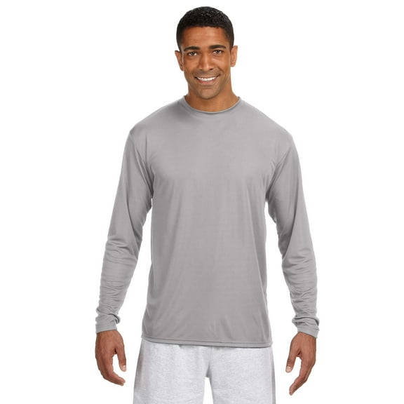 A4 N3165 Long Sleeve Cooling Performance Crew Shirt, Silver, XL, Pack Of 5, Mens T-Shirts