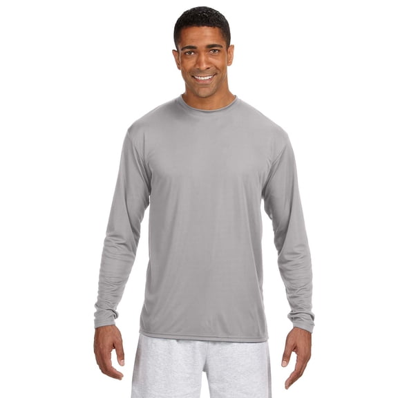 A4 N3165 Long Sleeve Cooling Performance Crew Shirt, Silver, M, Pack Of 9, Mens T-Shirts