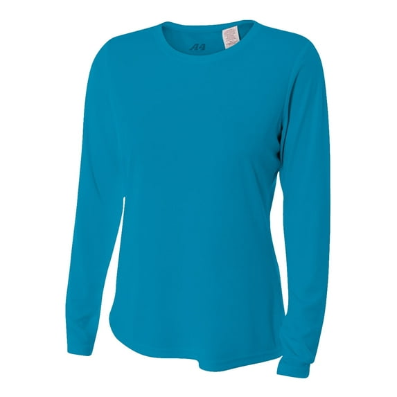 A4 Long Sleeve Cooling Performance Crew Stain Release and Odor Resistant for Easy Care For Womens Color Electric Blue Size XL