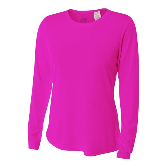 A4 Long Sleeve Cooling Performance Crew Stain Release and Odor Resistant for Easy Care For Womens Color Fuchsia Size S