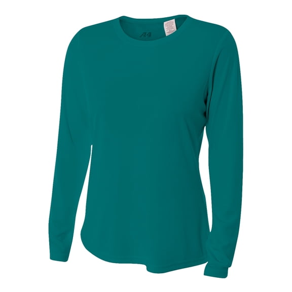 A4 Long Sleeve Cooling Performance Crew Stain Release and Odor Resistant for Easy Care For Womens Color Teal Size S