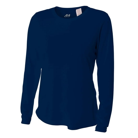 A4 Women's Long Sleeve Cooling Performance Fastpitch Softball Crew T-Shirt Navy S