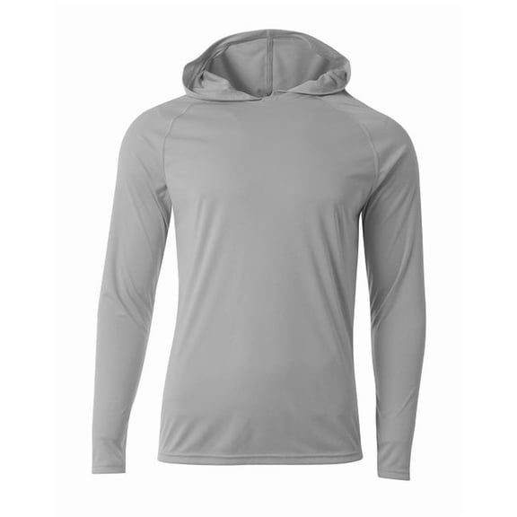 A4 Long Sleeve Hooded Tee Ultra-Tight Knit for Better Opacity and Printability For Mens Color Silver Size S