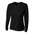 thumbnail image 1 of A4 Long Sleeve V-Neck Bird's Eye Mesh Tee For Women in Black NW3255, 1 of 2
