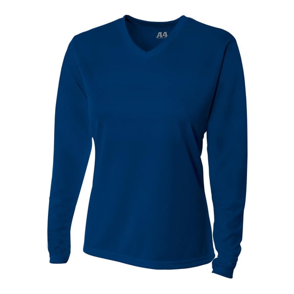 A4 Long Sleeve V-Neck Bird's Eye Mesh Tee For Women in Navy NW3255