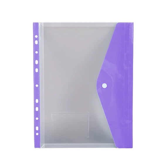 A4 Loose Leaf File Pouch with 11 Holes - Transparent Plastic Document Storage Bag, Colorful Labels for Binder & Office Organization, Purple