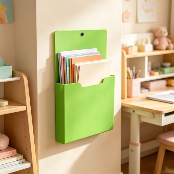 A4 Magnetic File Holder, Wall Mount Paper Organizer For Fridge And Whiteboard, Color Coded Desk Mail Sorter For Home Office