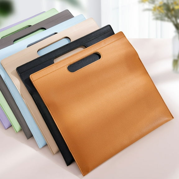 A4 Magnetic Handheld Document Bag Faux Leather Waterproof Office File Organizer, Portable Tablet Computer Case with Handle, Multicolor Options
