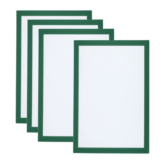 A4 Magnetic Sign Holder, 4 Pack Magnetic Display Frame Self-Adhesive Picture Frame for Refrigerator, Green