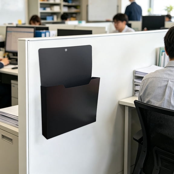 A4 Magnetic Wall File Organizer for Fridge, Black Coded Hanging Document Folder with Deep Pocket, Dual Mount Paper Storage Holder for Whiteboard, Office Bookshelf, Mail & Paper Organization