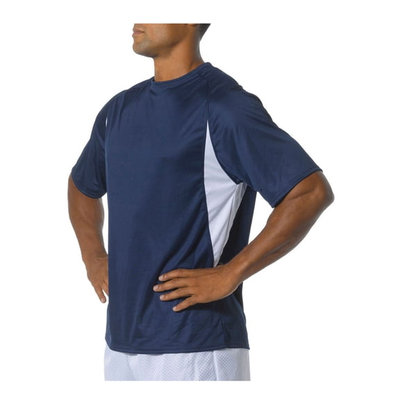 A4 Mens 100% Polyester Intense Sports Softball Cooling Performance Color Blocked Short Sleeve Crew, Navy/ White, X-Large, N3181