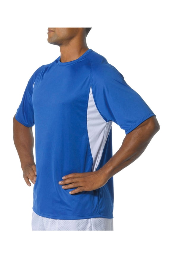 Mens 100% Polyester Intense Sports Softball Cooling Performance Color Blocked Short Sleeve Crew, Royal/ White, X-Large, N3181