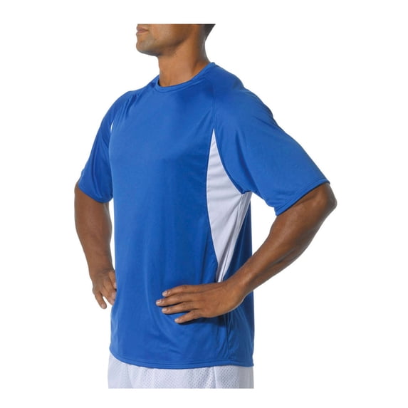 A4 Mens 100% Polyester Intense Sports Softball Cooling Performance Color Blocked Short Sleeve Crew, Royal/ White, XX-Large, N3181