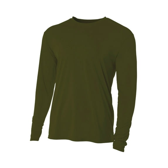 A4 Mens Cooling Performance Long Sleeve T-Shirt, M, Military Green