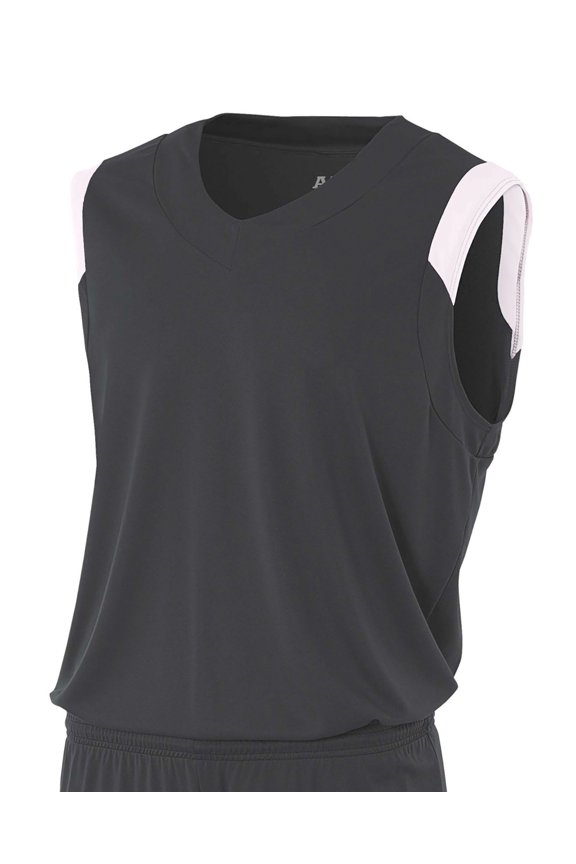 Moisture Management V-Neck Muscle For Men in Graphite/White | N2340