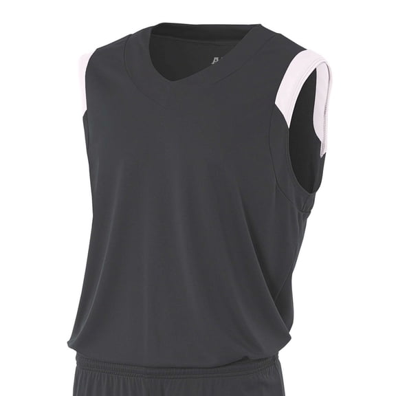 A4 Moisture Management V-Neck Muscle For Men in Graphite/White | N2340