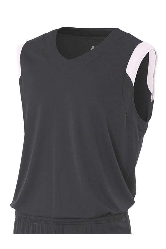 Moisture Management V-Neck Muscle For Men in Graphite/White | N2340