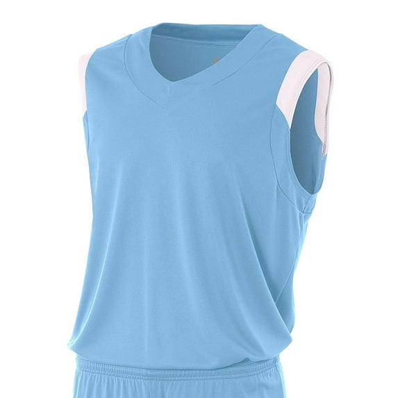 A4 Moisture Management V-Neck Muscle For Men in Lt Blue/White N2340