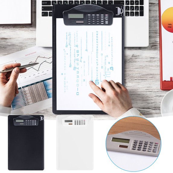 A4 Multifunctional Document Writing Board with Built-in Calculator, Pen Clip, Ruler & Document Storage Organizer, Plastic Clip File Folder for Office and School, 35x23x3.4cm