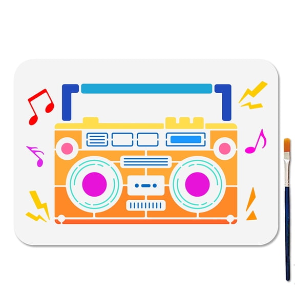A4 Musical Radio Stencil Music Note Stencil with Paint Brush 11.78.3inch Reusable Sound Recorder Music Template for Wood Window DIY Craft Photo Album