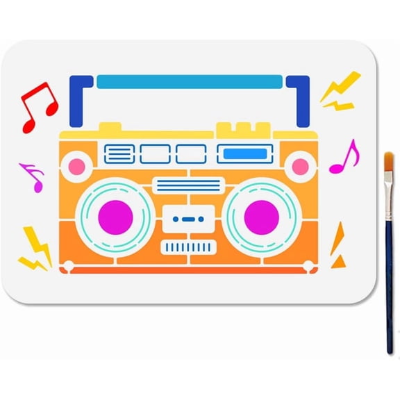 A4 Musical Radio Stencil Music Note Stencil with Paint Brush 11.78.3inch Reusable Sound Recorder Music Template