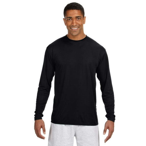 A4 N3165 Long Sleeve Cooling Performance Crew Shirt, Black, M, Pack Of 3, Mens T-Shirts