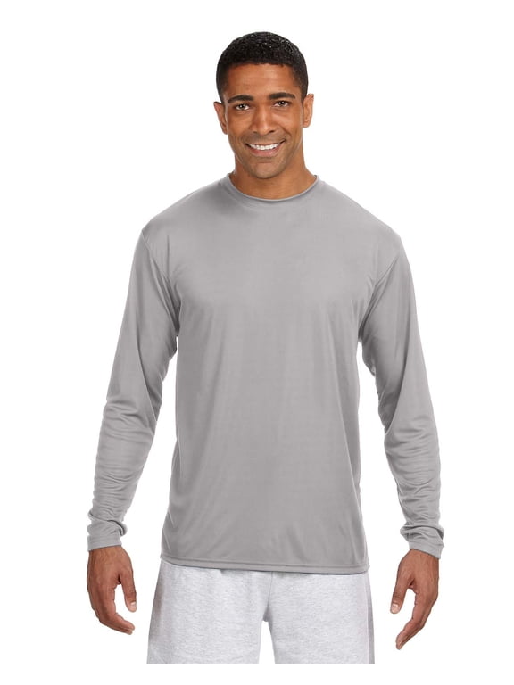 N3165 Long Sleeve Cooling Performance Crew Shirt, Silver, 2X, Pack Of 3, Big and Tall T-Shirts