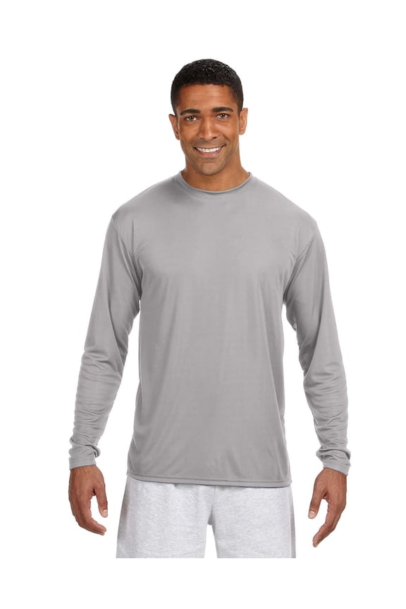 N3165 Long Sleeve Cooling Performance Crew Shirt, Silver, 2X, Pack Of 3, Big and Tall T-Shirts