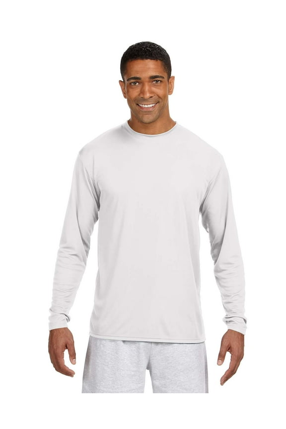 N3165 Long Sleeve Cooling Performance Crew Shirt, White, XL, Pack Of 8, Mens T-Shirts