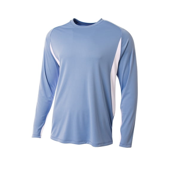A4 N3183 Mens Long Sleeve Color Block Tee - Lt Blue/White - L