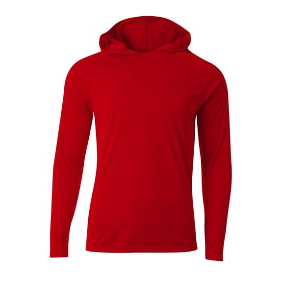 A4 N3409 Mens Long Sleeve Hooded Tee - Scarlet - M