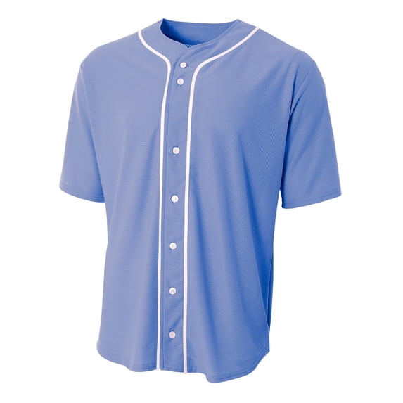 A4 N4184 Mens Short Sleeve Full Button Baseball Jersey - Lt Blue - S