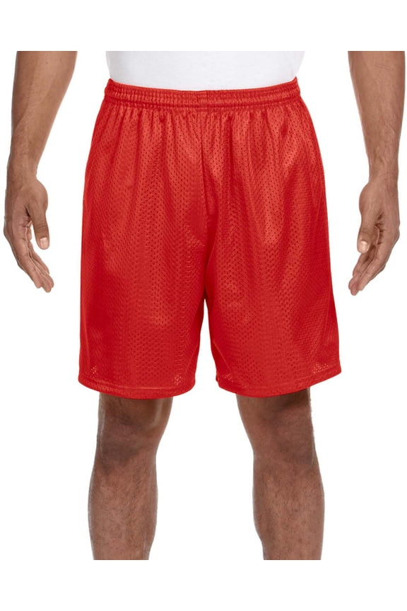 N5293 ADULT SEVEN INCH INSEAM MESH SHORT, Scarlet, 3XL