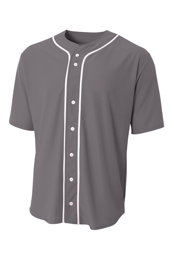 NB4184 Youth Short Sleeve Full Button Baseball Jersey - Graphite - L