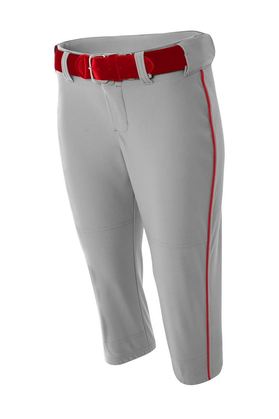 NW6188 Womens Softball Pant with Piping - Grey/Scarlet - L