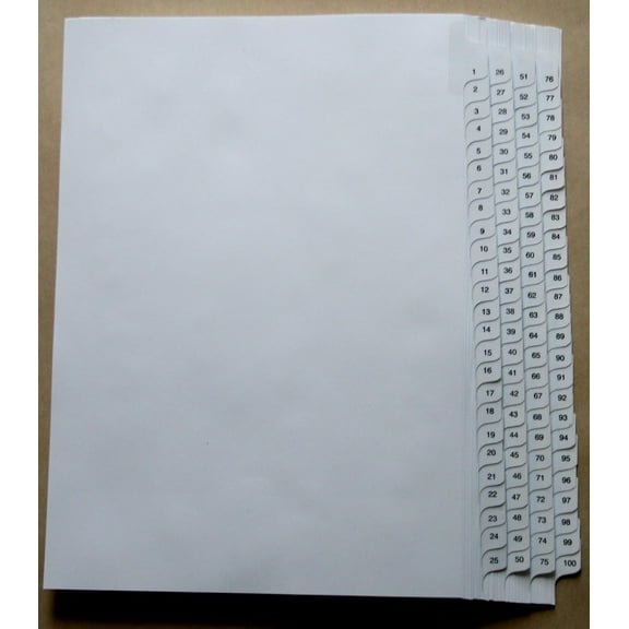 A4 Numbered Dividers 1-100