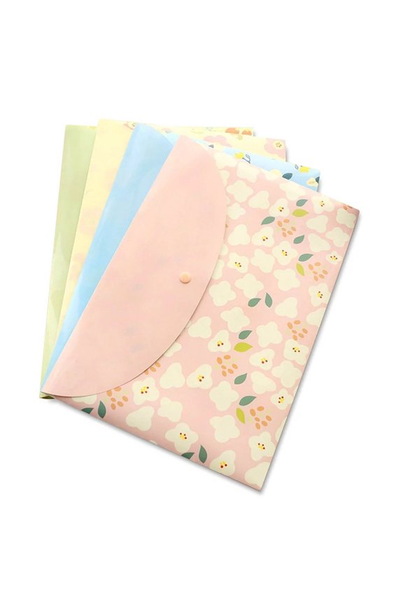 A4 PP Document Wallet with Snap Closure, Floral Pattern, Water-Resistant File Folder for Office & School (Assorted Colors)