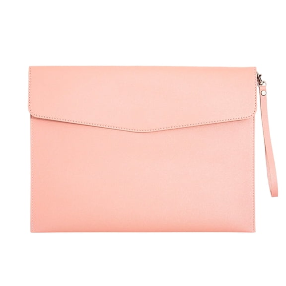 A4 PU Leather Document Pouch, Water Resistant File Case with Removable Wrist Strap, 13 x 9.4 in, Pink