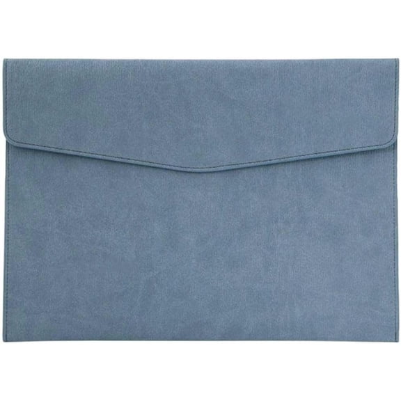 A4 PU Leather File Holder Document Envelope Folder with Snap Closure Blue Waterproof Portfolio File Oragnizer Pocket Storage Case for Receipt Contract Stationery Tablet Business