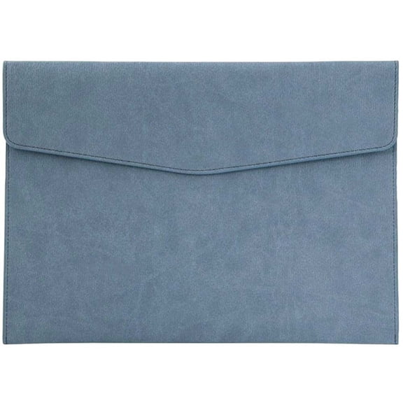 A4 PU Leather File Holder Document Envelope Folder with Snap Closure Blue Waterproof Portfolio File Oragnizer Pocket Storage Case for Receipt Contract Stationery Tablet Business DIY