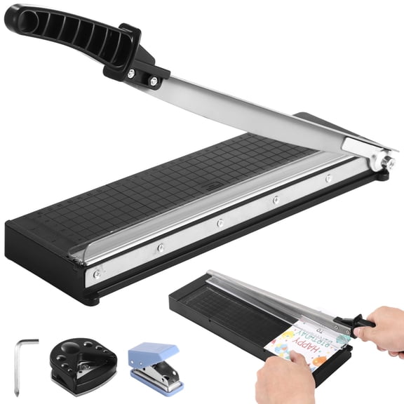 A4 Paper Cutter with Handle, Guillotine Trimmer for 6 Sheets 80 g/m, Includes Corner Rounder & Hole Punch, Paper Cutting Machine for Office,Photography, Scrapbooking